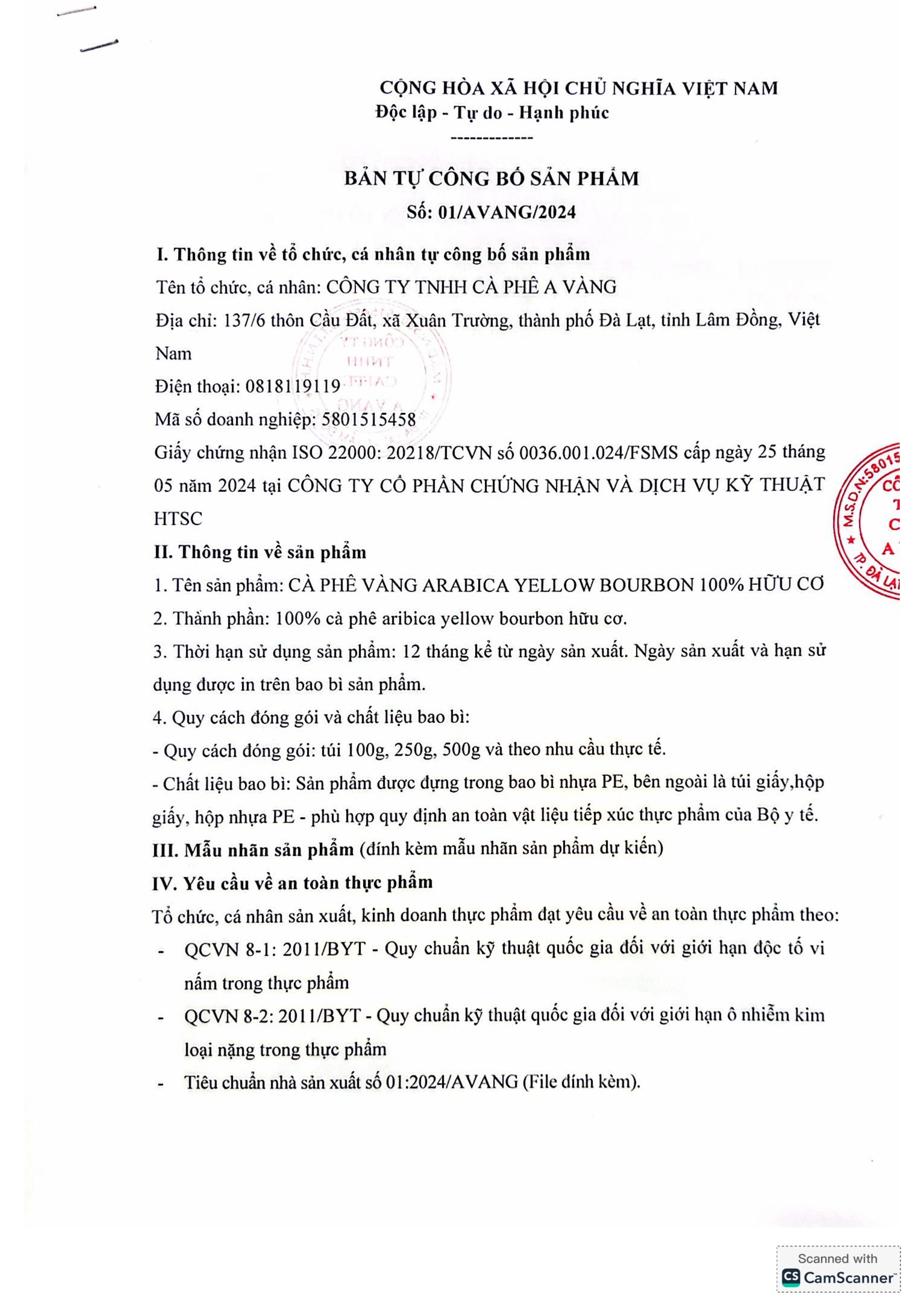 TCB CÀ PHÊ VÀNG ARABICA YELLOW BOURBON 1